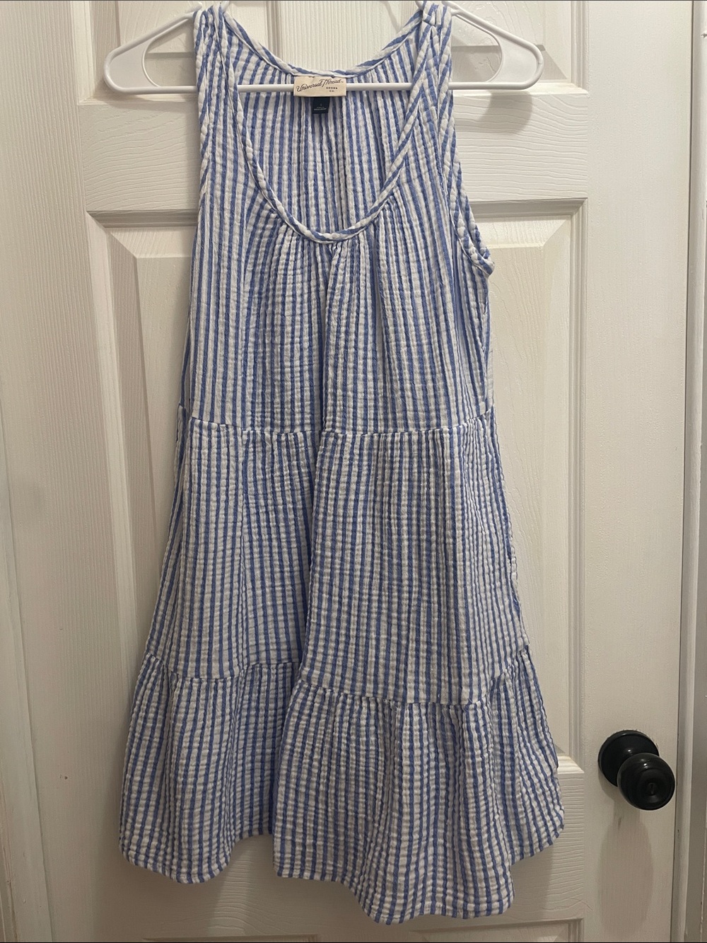 Universal Thread Blue & White Striped Tiered Sundress with pockets
